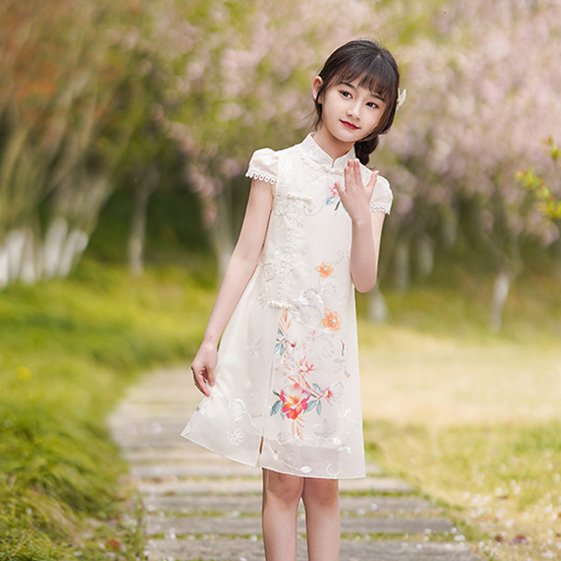 儿童旗袍女孩夏款2023新款改良连衣裙六一演出服女童夏季复古裙子