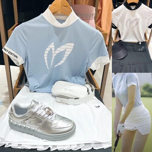 韩国原单夏季高尔夫女装圆领T恤短袖修身弹力冰丝球衣golf衣速干