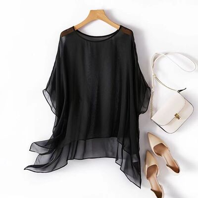 品牌夏季遮阳女纯色白色仿桑蚕丝外搭披风真丝斗篷气质防晒罩衫