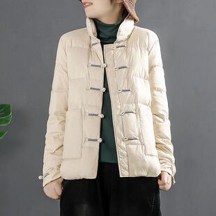 反季清仓复古盘扣立领轻薄羽绒棉服女宽松加厚百搭保暖面包服外套