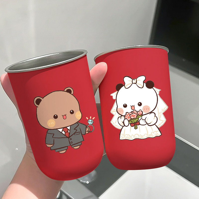 结婚漱口杯一对红色婚庆情侣不锈钢喜庆牙刷杯陪嫁婚庆新婚牙杯
