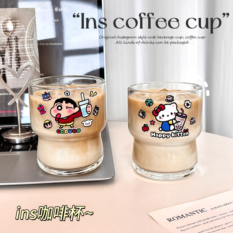 卡通咪啤酒杯玻璃杯家用大容量水杯情侣高颜值杯子果汁杯牛奶杯