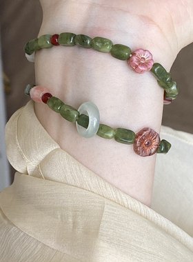 夏季天然小众青绿色闺蜜礼物饰品原创平安扣手串叠戴设计串珠