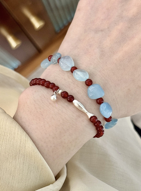 年年有鱼 S925纯银锦鲤小鱼红玛瑙手链新中式风串珠叠戴百搭手饰