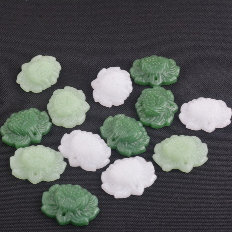 仿琉璃仿玉双孔单孔白玉莲花玉片挂件吊坠莲花吊坠DIY饰品配件