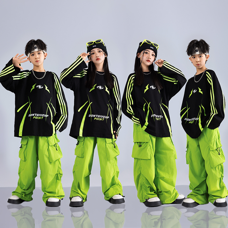 少儿嘻哈街舞啦啦队荧光绿裤子酷