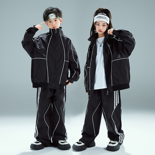 街舞儿童演出服男女童潮牌运动外套夹克风衣套装hiphop少儿嘻哈酷