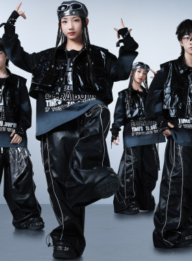 秋冬儿童嘻哈hiphop亮面皮马甲酷