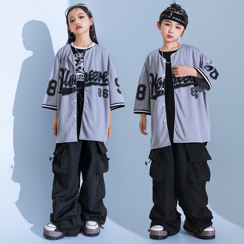 少儿嘻哈街舞字母棒球服演出服酷