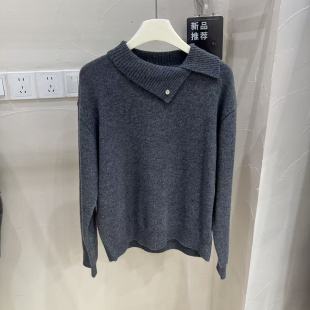 韩系小翻领100羊毛针织衫 上衣 女温柔风甜美气质套头简约百搭长袖