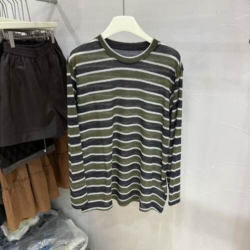 欧货撞色条纹长袖T恤减龄通勤