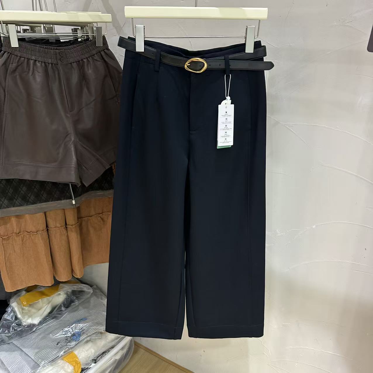 韩系高腰显腿长直筒九分休闲裤女