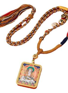 五台五爷本命佛唐卡吊坠生肖双面普贤文殊护身符龙年半手绘项链