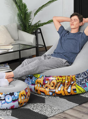 Bestway75076单人植绒沙发脚蹬便携充气沙发懒人椅午休躺椅