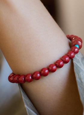 天然6MM原矿朱砂手链六字真言路路通高含量帝王砂手串本命年礼物