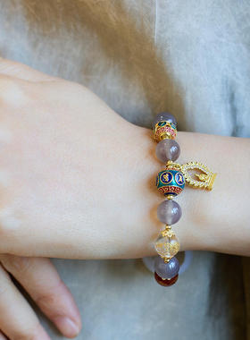 寺庙同款天然玛瑙五路财神手链女烟紫玛瑙无相本命佛国风手串