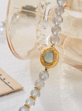 天然月光石水晶手链女S925银海蓝宝神仙公主三圈手链闺蜜礼物