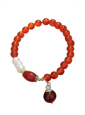 红玛瑙珍珠手链 淡水珍珠饰品手饰送女友送妈妈女士手串首饰