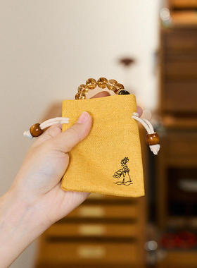 文玩收纳袋荷花古风随身棉麻布袋抽绳荷包袋空袋子手链