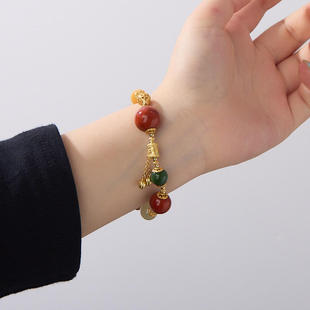 原创十二通宝天然瓦溪牛血红南红手串扎基拉姆和田玉蜜蜡多宝手串