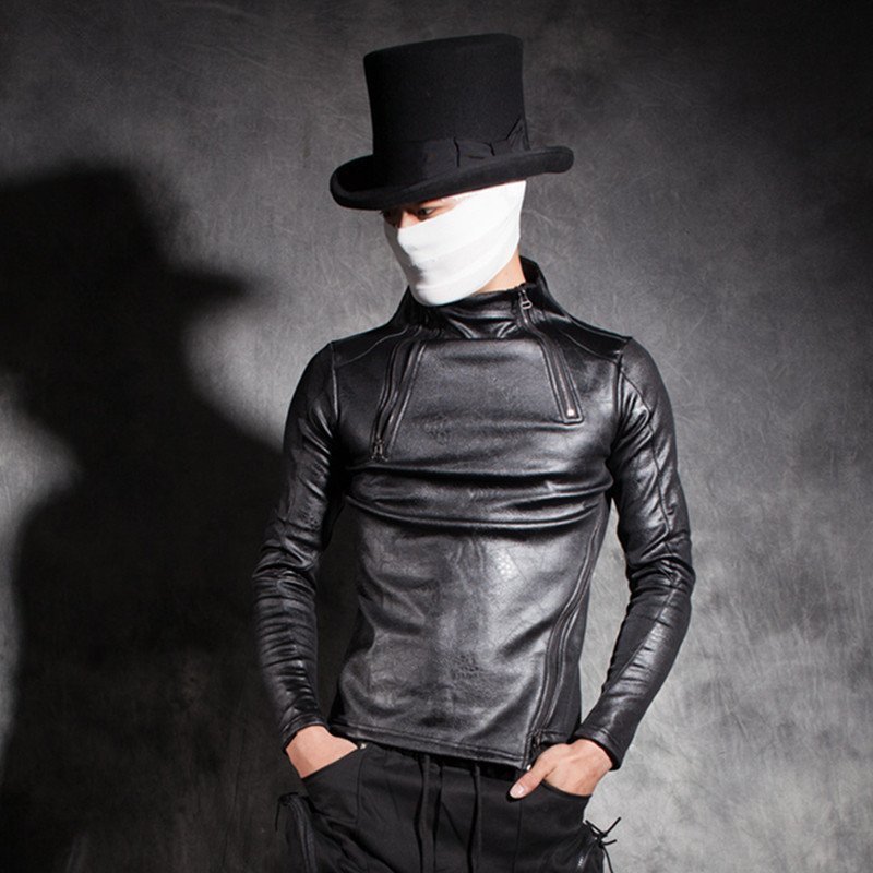 冬季男士韩版立领加绒加厚打底衫个性斜拉链长袖T恤潮男套头卫衣