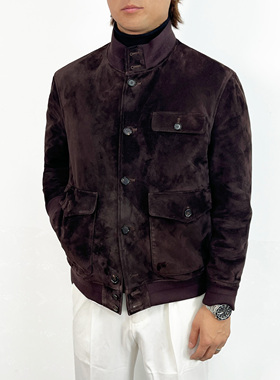 Valmonti阿塞拜疆秋冬男士RL紫标混种山羊皮反绒小立领夹克25046