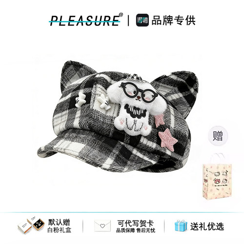 日系小狗耳贝雷帽女秋冬显脸小