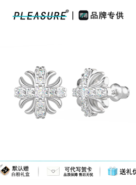 S92银莫桑石鸢尾花十字花耳钉男痞帅潮流百搭防过敏满钻耳饰女