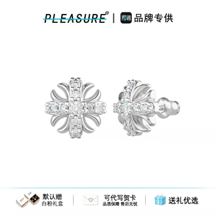 S925通体纯银莫桑石鸢尾花十字花耳钉新款防过敏男女情侣潮流耳饰