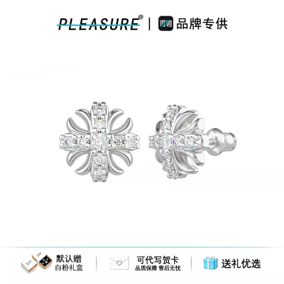 S92银莫桑石鸢尾花十字花耳钉