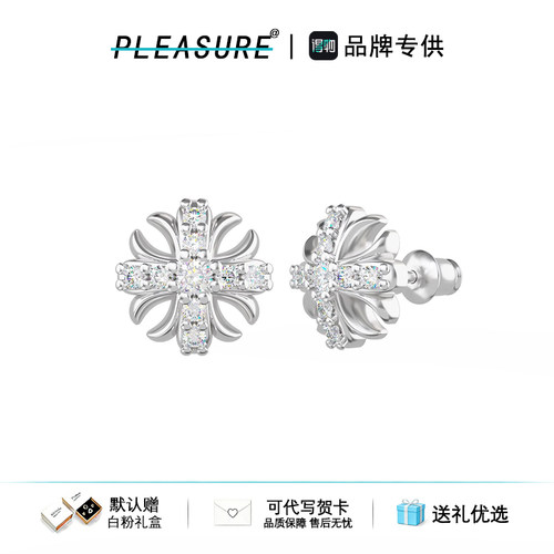 S925银莫桑石鸢尾花十字花耳钉