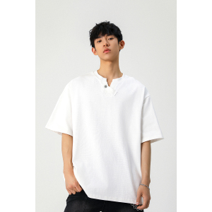 916-T152-特P28无差价 2025夏装新美式V领纽扣设计短袖T恤 无影墙,男装T恤,星座916