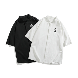 916-C67-P45 棉  新中式大码圆领短袖衬衫 白底 M-5XL 控68图片