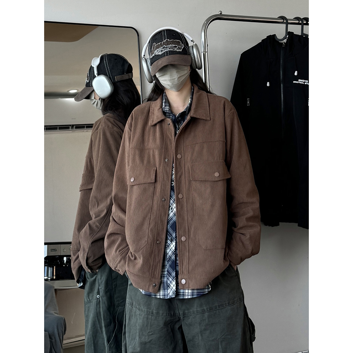 916-960-P85秋装灯芯绒美式大码夹克M-5XL，男装夹克，星座916