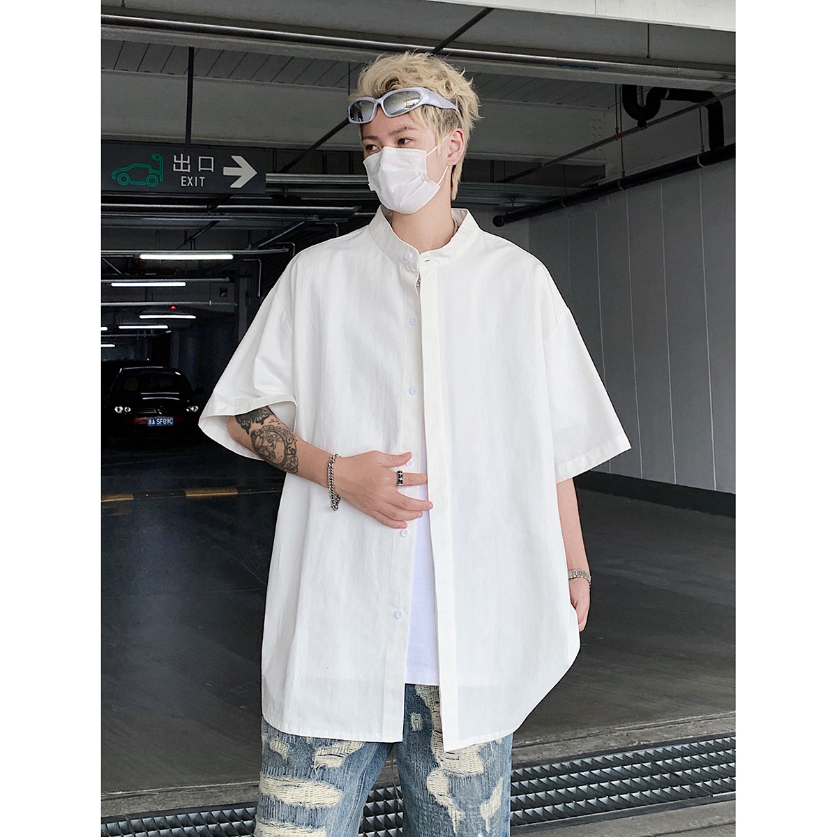 916-C66-特P35无差价棉可二开夏装中式短袖衬衫高街M-5XL,男装衬衫,星座916