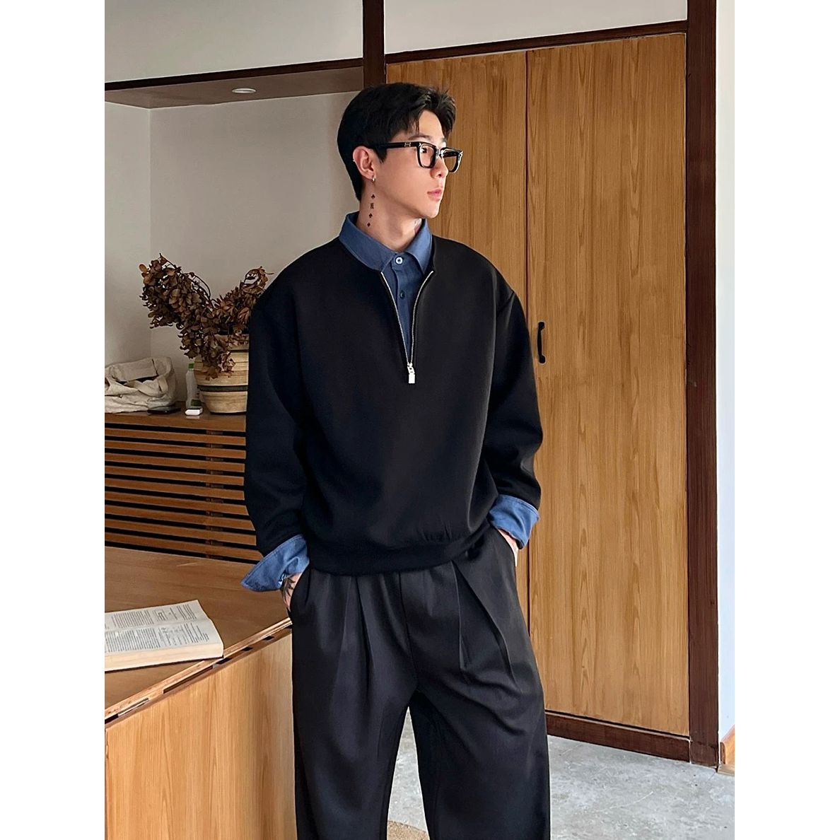 916-W97-特P58无差价现货重磅新款拼接假两件卫衣网图，男装卫衣，星座916