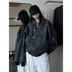 916-961-特P70无差价 春装新款美式大码PU皮衣夹克外套 中性M-5XL图片
