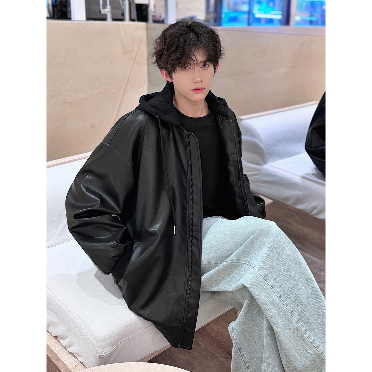 916-966-特P88无差价可脱卸帽秋美式连帽PU皮衣夹克港风M-3XL,男装皮衣,星座916
