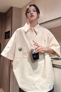 916-C61-P48 棉 新中式 套头龙年大码短袖衬衫 中性M-5XL控68图片