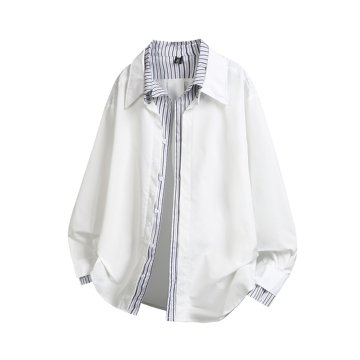 916-C71-特P522025秋装新款假两件休闲长袖衬衫白底S-2XL,男装衬衫,星座916