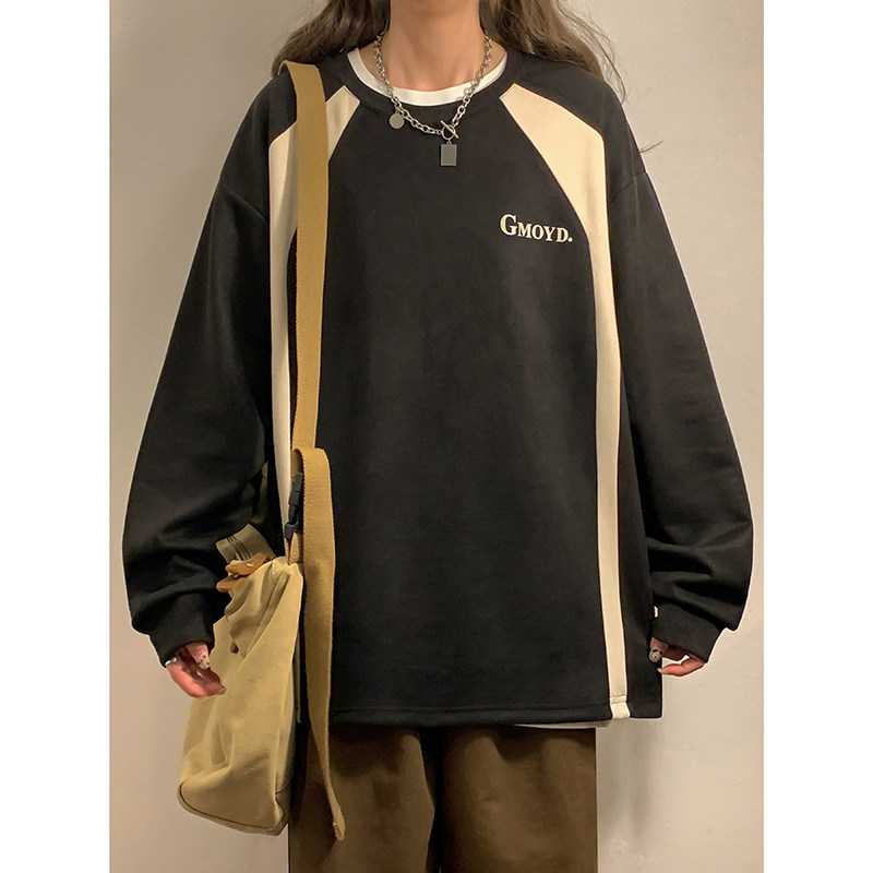 916-W70-P382025春装麂皮绒拼色美式高街大码卫衣中性M-5XL,男装卫衣,星座916
