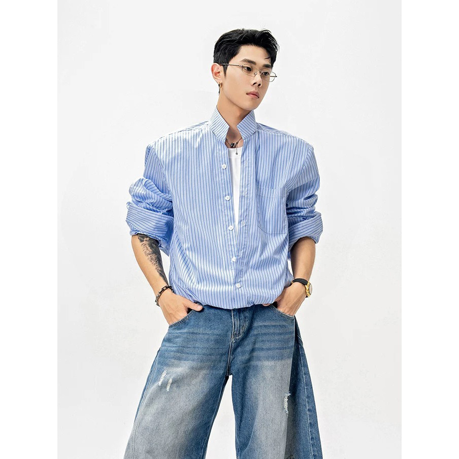 916-W92-特P58无差价现货原版品质假两件垫肩长袖衬衫网图,男装衬衫,星座916