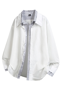 916-C71-特P52 2025秋裝新款 假兩件休閑長(zhǎng)袖襯衫 白底 S-2XL圖片