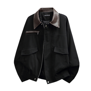 916-8003-特P88无差价 棉 2026春装新 美式撞色翻领夹克 白底，男装夹克，星座916