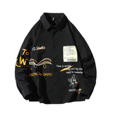 916-C12-P50棉2025春装美式宽松大码长袖衬衫港风M-5XL，男装衬衫，星座916