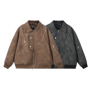 916-961-特P70无差价 春装新款美式大码PU皮衣夹克外套 白底M-5XL，男装夹克，星座916