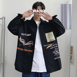 916-C12-P50棉2025春装美式宽松大码长袖衬衫港风M-5XL，男装衬衫，星座916