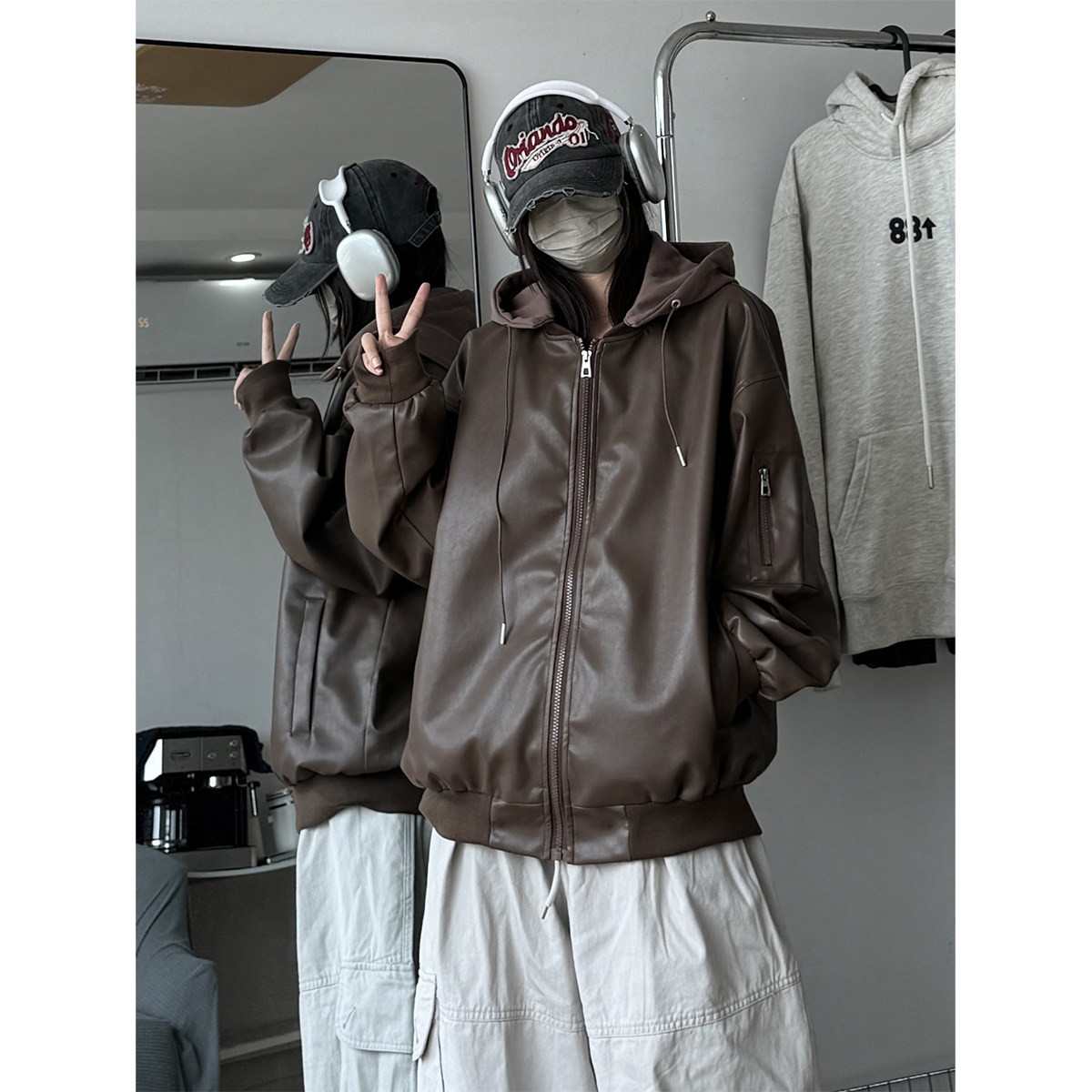 916-966-特P88无差价可脱卸帽春装美式连帽PU皮衣夹克中性,男装夹克,星座916