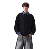 916-W97-特P55无差价现货重磅2026春装新拼接假两件卫衣无影墙，男装卫衣，星座916