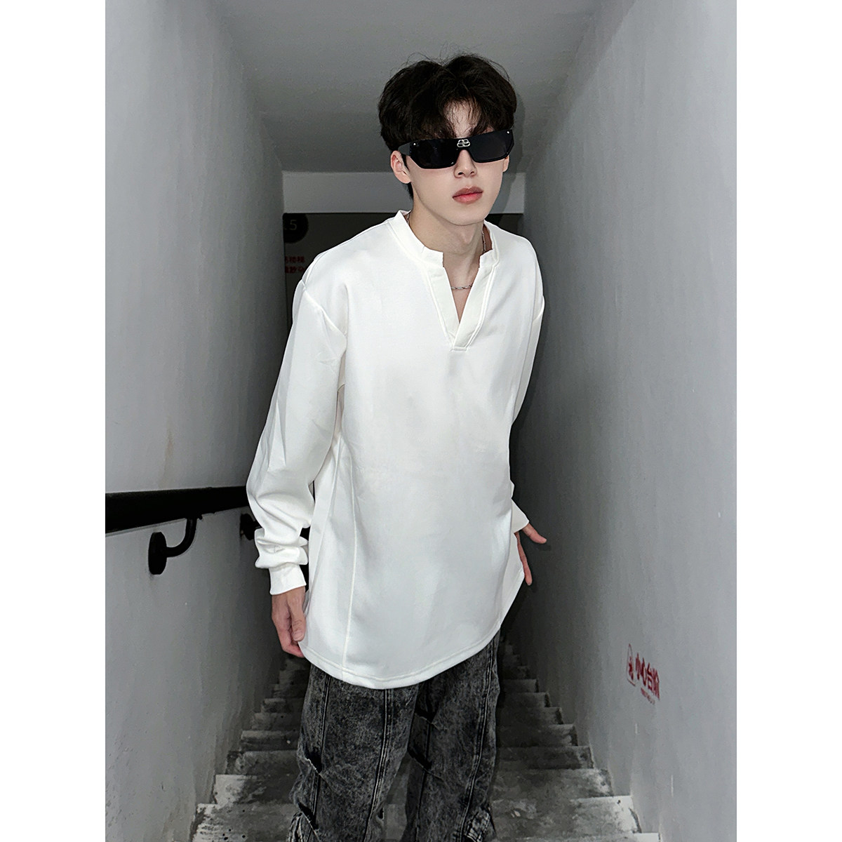 916-W82-特P33无差价重磅310克亨利领美式V领卫衣暗黑M-3XL，男装卫衣，星座916